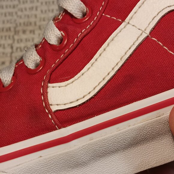 Vans women's red canvas Sk8 Hi-Top athletic shoes sz 8 (or men's 6.5) - Picture 12 of 15